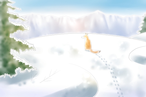 雪山と狐のイラスト