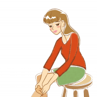 女性が椅子に座ってストッキングを履いている姿のイラスト
