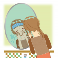 洗顔して顔をすすいでいる女性のイラスト