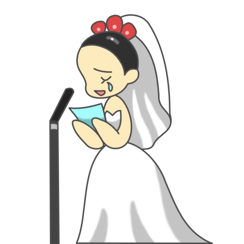 結婚式で両親への手紙を泣きながら読んでいる花嫁の様子のイラスト 無料イラストのimt 商用ok 加工ok