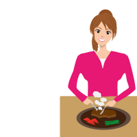 アツアツのステーキを食べている女性のイラスト