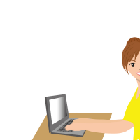 パソコンをして笑顔な女性のイラスト