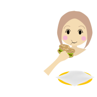 ハンバーガーを食べている途中の女性のイラスト