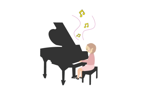 ピアノを弾いて歌っている女性のイラスト