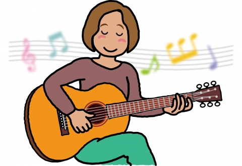 フォークギターを弾いている女性のイラスト 無料イラストのimt 商用
