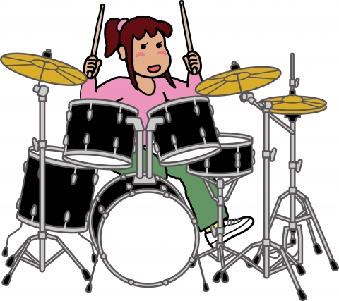 ドラムをたたいて頑張っている女性のイラスト 無料イラストのimt