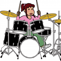 ドラムをたたいて頑張っている女性のイラスト