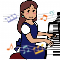 ピアノを弾いている女性の楽しそうなイラスト
