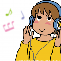 ヘッドホンで音楽を聴いてのっている女性のイラスト
