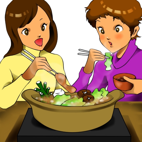 鍋を食べている二人の女性のイラスト 無料イラストのimt 商用ok 加工ok