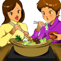 鍋を食べている二人の女性のイラスト