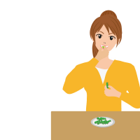 枝豆をおいしそうに食べている女性のイラスト