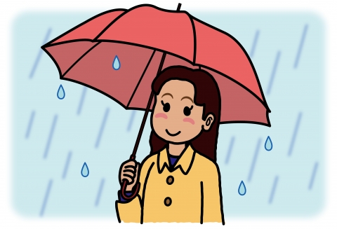 傘をさしてお出かけ中の女性のイラスト