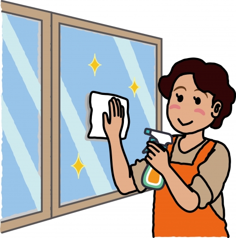 洗剤を使って窓をピカピカにしている女性のイラスト 無料イラストのimt 商用ok 加工ok