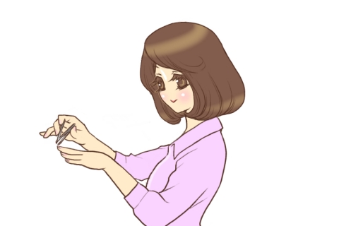 爪を切っている横向きの女性のイラスト
