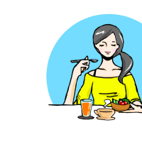 ヘルシーな食事を摂る女性のイラスト