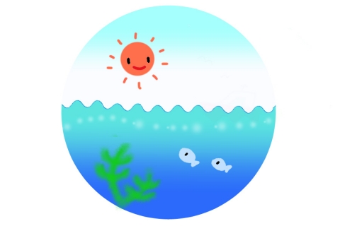 太陽と海の中を泳ぐお魚のイラスト 無料イラストのimt 商用ok 加工ok