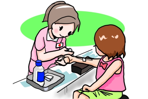 採血される女の子と看護婦さんのイラスト 無料イラストのimt 商用ok 加工ok