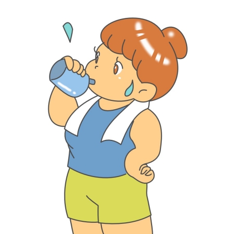 運動中に水分補給をしている太った女性のイラスト 無料イラストのimt 商用ok 加工ok
