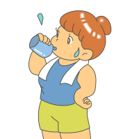 運動中に水分補給をしている太った女性のイラスト
