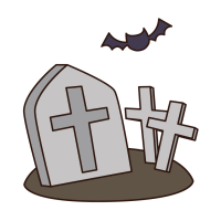 十字架のお墓とコウモリのイラスト