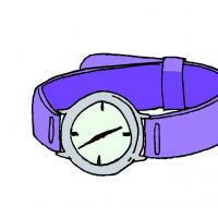 紫の腕時計が横にして置いてあるイラスト
