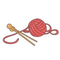 赤い編み針と毛糸のイラスト