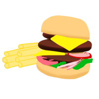 ポテトが添えられているハンバーガーのイラスト
