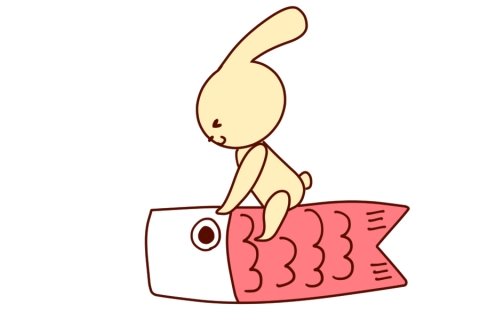 こいのぼりに乗ったウサギのイラスト