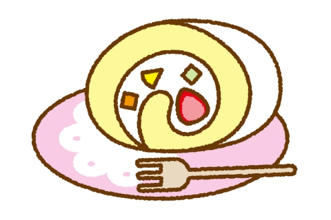 ふんわりロールケーキのかわいいイラスト