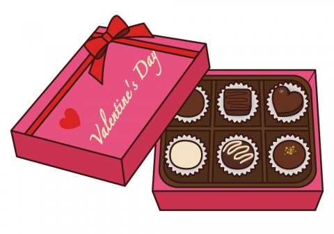 バレンタインのチョコレートが箱に入っているイラスト