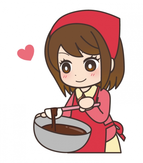 手作りチョコを作る女の子のイラスト