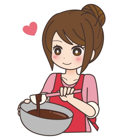 手作りチョコを作る女性のイラスト