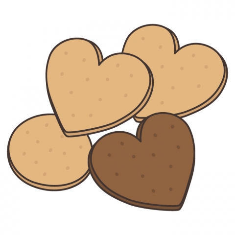 ハートのクッキー３枚と丸いクッキー１枚のイラスト 無料イラストの