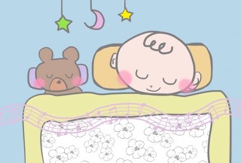 赤ちゃんとクマのぬいぐるみが一緒に寝ているイラスト 無料イラストのimt 商用ok 加工ok
