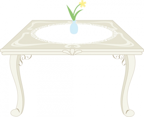白いテーブルの上にお花が飾られているイラスト
