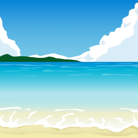 向こう岸に島が見える綺麗な海辺のイラスト 無料イラストのimt 商用ok 加工ok