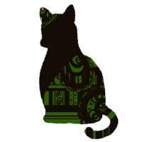グリーンのおしゃれな猫のイラスト
