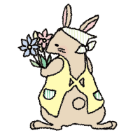エプロンを着けてお花を持っている可愛いウサギのイラスト