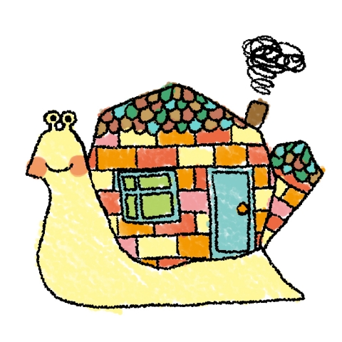 殻が家になっている絵日記風のカタツムリのイラスト
