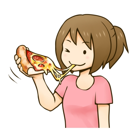 ピザを食べる女性のイラスト 無料イラストのimt 商用ok 加工ok