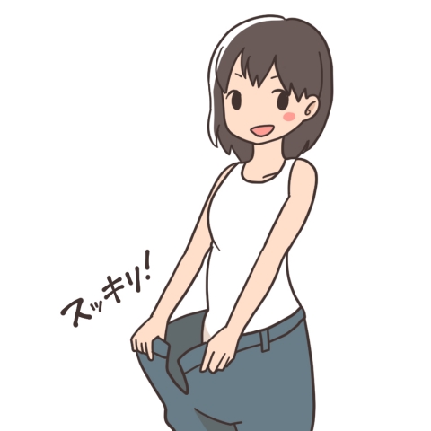 服のサイズに余裕が出来た女性のイラスト