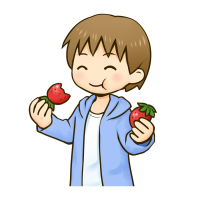 イチゴを食べる男の子のイラスト