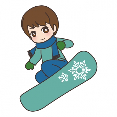 スノーボードでジャンプしている男の子のイラスト