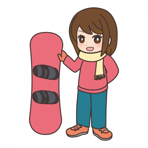 スノーボードを持って立っている女の子のイラスト