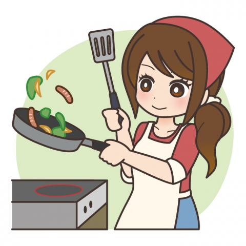 料理中の女性のイラスト