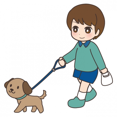 犬の散歩をする男の子のイラスト 無料イラストのimt 商用ok 加工ok