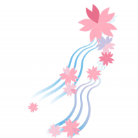 流水と桜の流れるようなイラスト