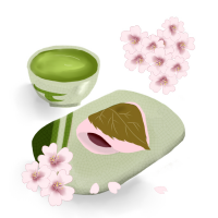 桜餅と抹茶のイラスト