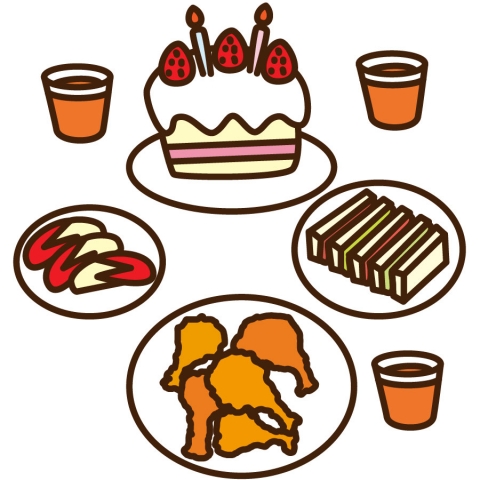 バースデーケーキと食べ物のイラスト 無料イラストのimt 商用ok 加工ok